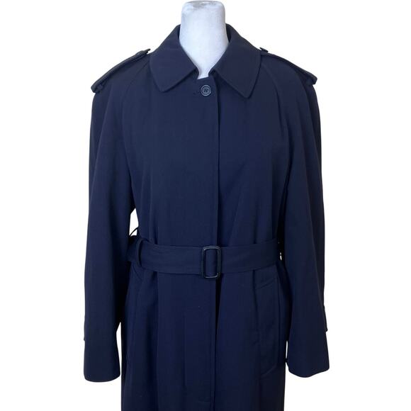 Newport Harbor Womens Sz 8P Vtg Wool Trench Coat Zipout Insulated Lining Navy - Picture 2 of 16